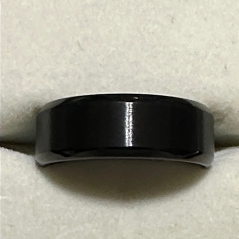 Black Polished Beveled Edge Brushed Finish Band Ring Unisex NEW